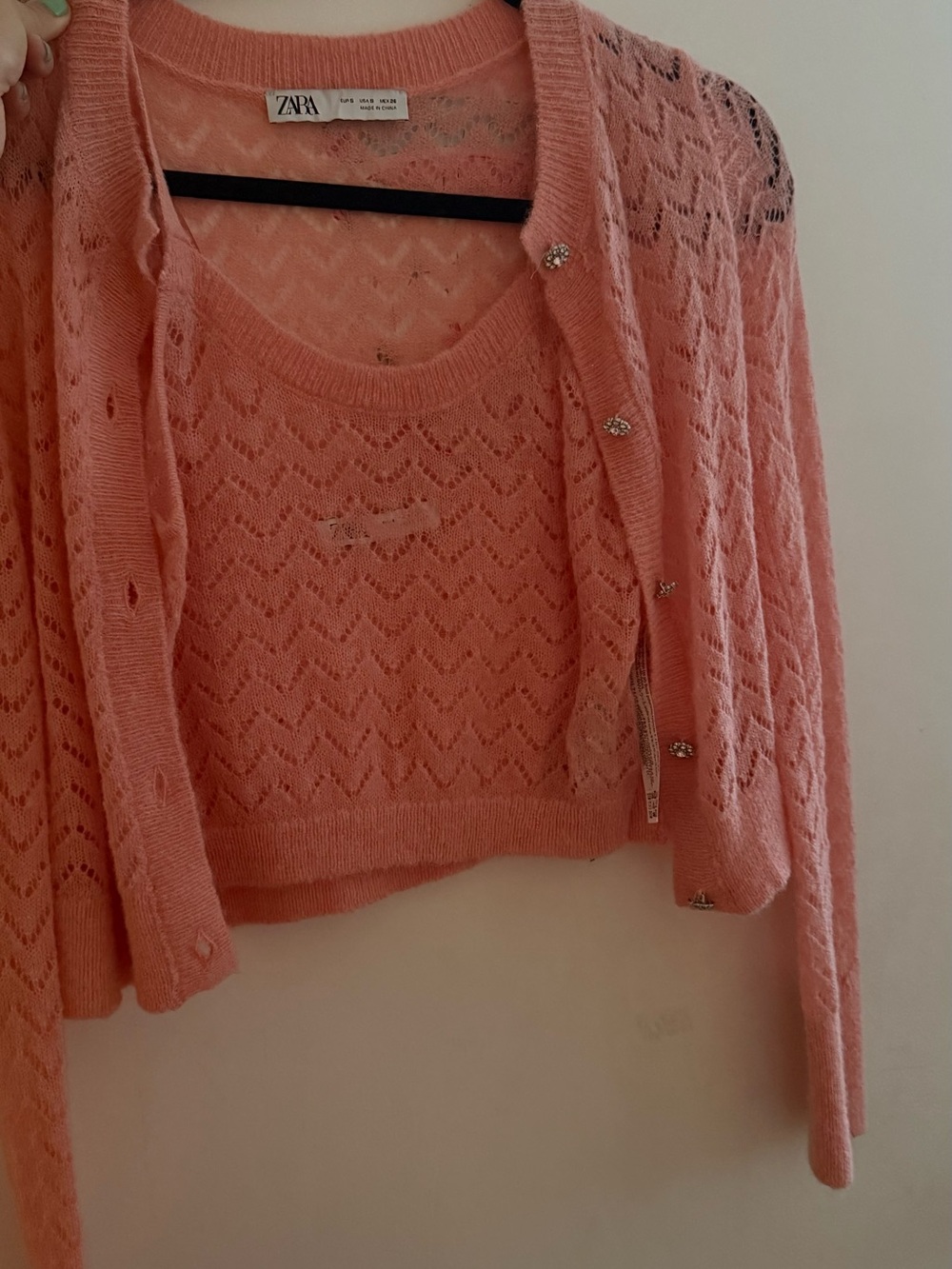 ZARA Coral Pink Knit Cardigan & Tank Set